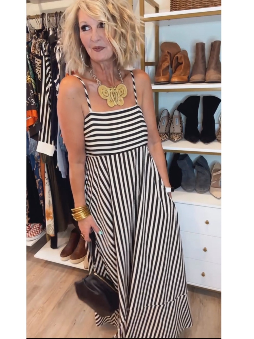 Black and White Striped Maxi Dress - Classic Summer Style - Picture 2 of 14
